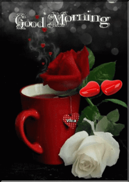 Romantic Good Morning With Sweet Coffee Flowers