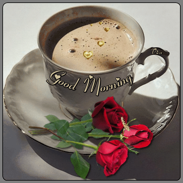 A Cup Of Coffee With Florest Rose Good Morning Coffee