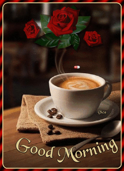 Good Morning Coffee With Beautiful Roses