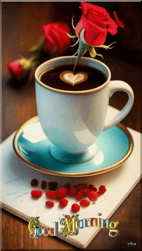 Good Morning Coffee With Rose Gif